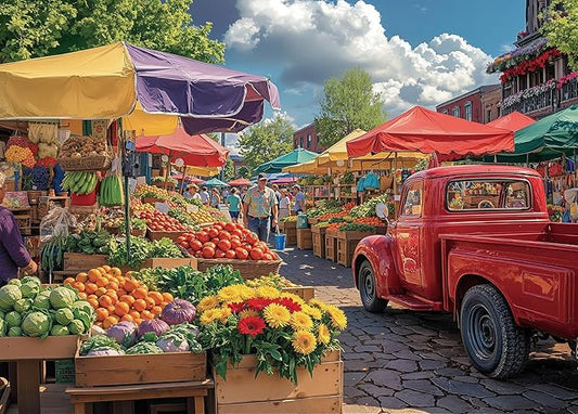 Country Fair Jigsaw Puzzles 1000 Pieces for Adults -Challenging Farmer's Market Day Art, Premium Matte Finish, 27.56 x 19.68 Inches, Perfect for Game Nights