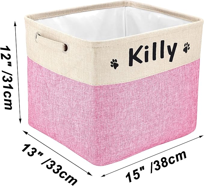 PET ARTIST Collapsible Dog Toy Storage Basket Bin with Personalized Pet's Name - Rectangular Storage Box Chest Organizer for Dog Toys,Clothing,Apparel & Accessories (Pink Big One)