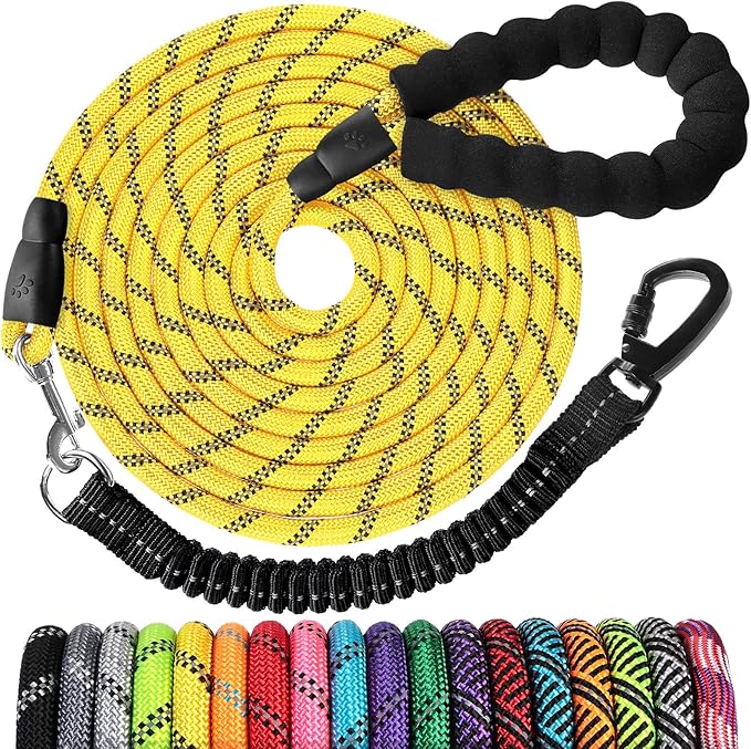 Long Dog Leash 15 FT: Heavy Duty Rope Leashes for Dogs Training with Swivel Lockable Hook Reflective Threads Bungee and Padded Handle - Dog Lead for Large Small Medium Dogs Outside Walking Hiking