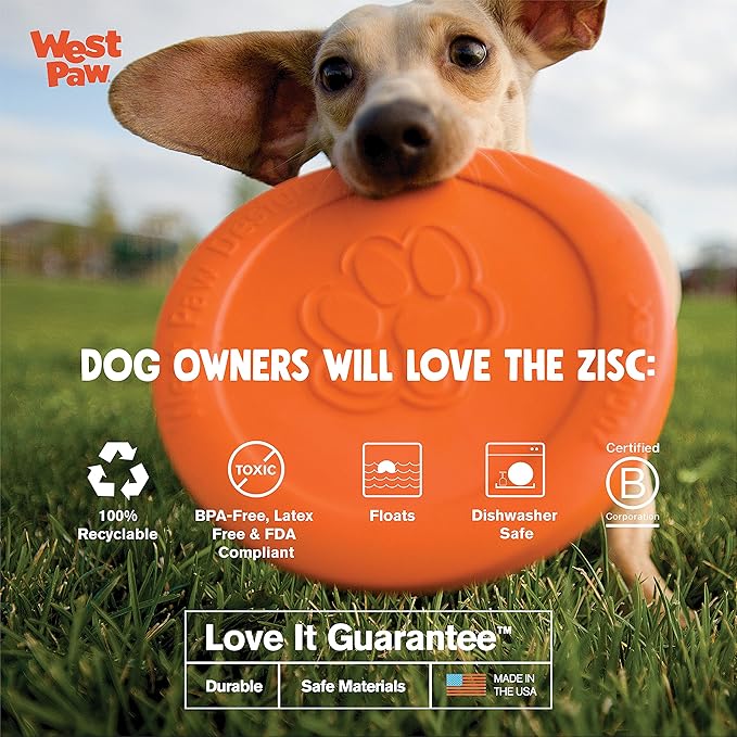WEST PAW Zogoflex Zisc Dog Flying Disc, High Flying Aerodynamic Disc for Dogs Puppy – Lightweight, Floatable Disc for Fetch, Tug of War, Catch, Play – Doubles as Food/Water Bowl, Large 8.5", Ruby