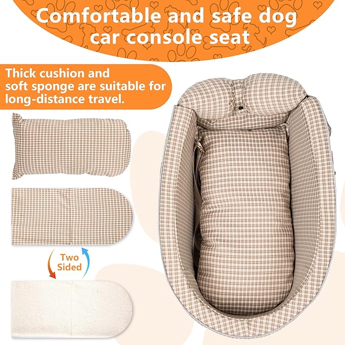 Center Console Dog Car Seat for Small Dog Removable Pet Car Seat with Cushion Board Safety Belt Console Dogs Seats for Mini Pet Puppy Up to 15 Lbs