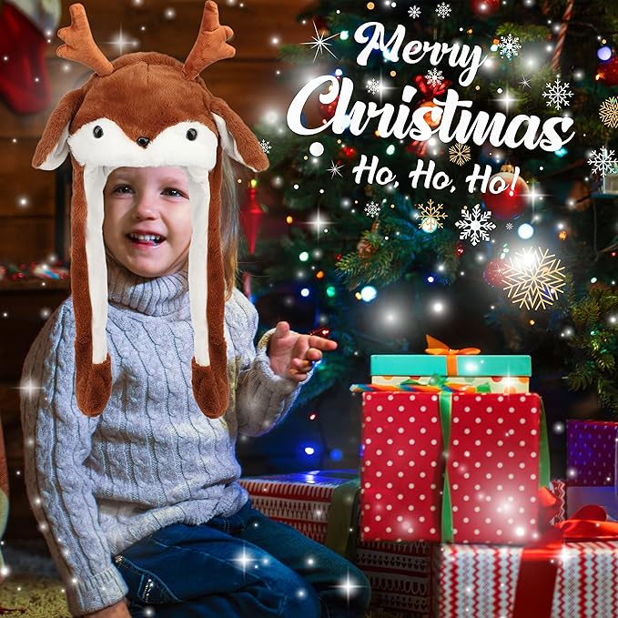 Animal Hat with Ears Moving Jumping Pop Up Beating Hat Plush Holiday Cosplay Dress Up Funny Gift for Kids