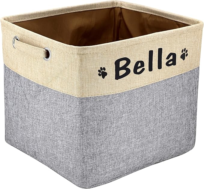 PET ARTIST Collapsible Dog Toy Storage Basket Bin with Personalized Pet's Name - Rectangular Storage Box Chest Organizer for Toys, Clothing, Apparel & Accessories (Grey Big One)