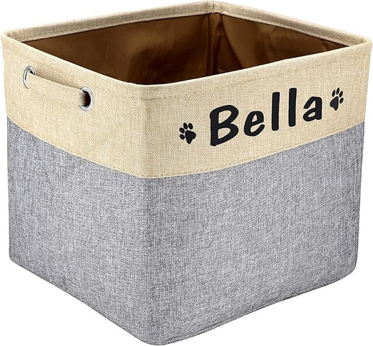 PET ARTIST Collapsible Dog Toy Storage Basket Bin with Personalized Pet's Name - Rectangular Storage Box Chest Organizer for Toys, Clothing, Apparel & Accessories (Grey Big One)