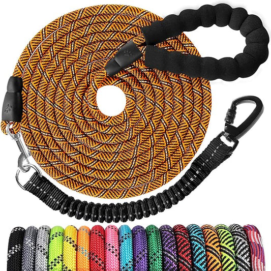 Long Dog Leash 30 FT: Heavy Duty Rope Leashes for Dogs Training with Swivel Lockable Hook Reflective Threads Bungee and Padded Handle - Dog Lead for Large Small Medium Dogs Outside Walking Hiking