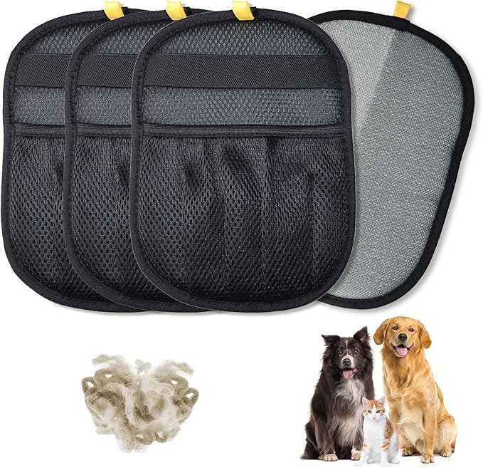 4PCS Pet Hair Removal Glove for Cats & Dogs, Upgraded Five-Finger Electrostatic Pet Hair Remover Glove, Reusable Magic Brush Pet Hair Removal Tool for Laundry, Couch, Carpet & Car Seat