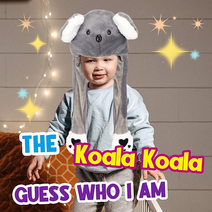 Animal Hat with Ears Moving Jumping Pop Up Beating Hat Plush Holiday Cosplay Dress Up Funny Gift for Kids