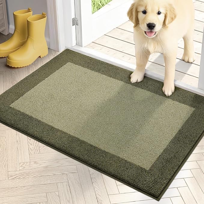 PURRUGS Dirt Trapping Door Mat 20" x 32", Non-Slip/Skid Machine Washable Entryway Rug, Shoes Scraper, Throw Rug, Super Absorbent Area Rug for Muddy Wet Shoes and Paws, Budding Green & Sage Green