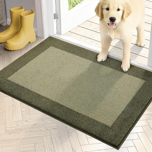 PURRUGS Dirt Trapping Door Mat 20" x 32", Non-Slip/Skid Machine Washable Entryway Rug, Shoes Scraper, Throw Rug, Super Absorbent Area Rug for Muddy Wet Shoes and Paws, Budding Green & Sage Green