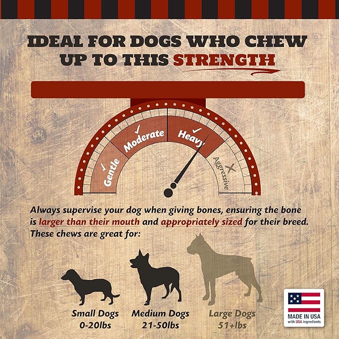 4" Beef Marrow Dog Bones for Aggressive Chewers, Large and Medium Breed Dog Treat, Natural, Tough, Chew Toy, Made in The USA, 3 Count