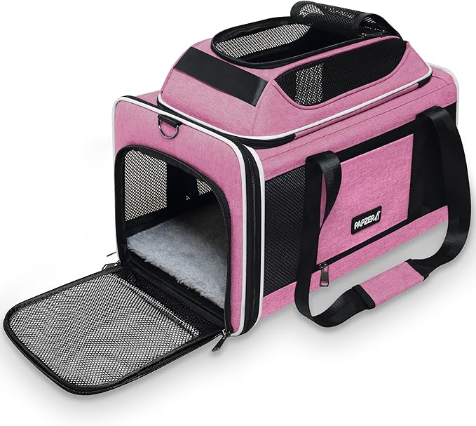 Top-Expandable Cat Carrier 18x11x11, United Delta American Airline Approved Dog Travel Carrier, Soft-Sided Pet Carry Bag Under-Seat in Cabin, Puppy Airplane Crate TSA Plane Kitten Cage Pink