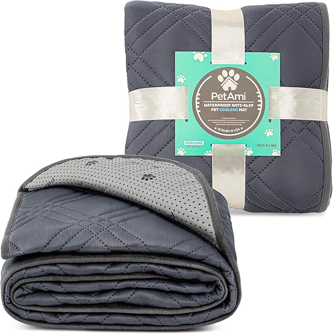 PetAmi Waterproof Cooling Mat for Dog, Premium Pet Cooling Blanket for Bed Crate, Anti Slip Indoor Dog Cool Pad for Sleeping, Q-MAX Large Sofa Couch Cover Mat for Cat, Grey, 60x80