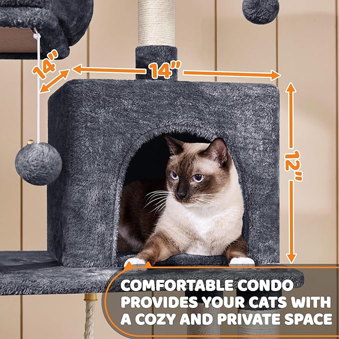 Yaheetech 59in Cat Tree Large Cat Tower with Scratching Posts, Pet Play House Climber Activity Center with Condo and Anti-Dump Device for Kittens/Cats, Dark Gray