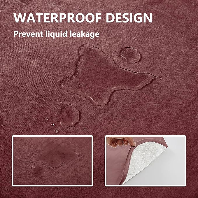 Waterproof Dog Blankets, Washable Pee Proof Pet Blanket for Couch, Soft Reversible Puppy Throw Furniture Protector Cover for Bed Sofa-52"x82",Burgundy Red+Cream