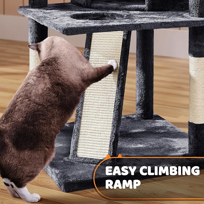Yaheetech 68.5in Cat Tree for Large Cats, Multi-Level Cat Tower with 3 Wide Perches, Large Condo, Stable Pet Play House w/Sisal-Covered Scratching Posts & Board, Black
