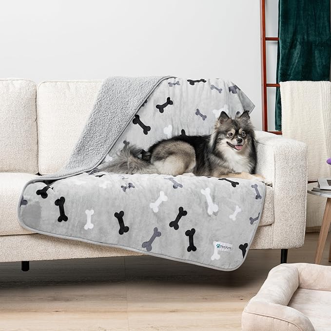 PetAmi Waterproof Pet Blanket for Extra Large Dogs, Pee Proof and Reversible, Soft Dog Crate Cover Washable, Queen 90x90 Bone Gray