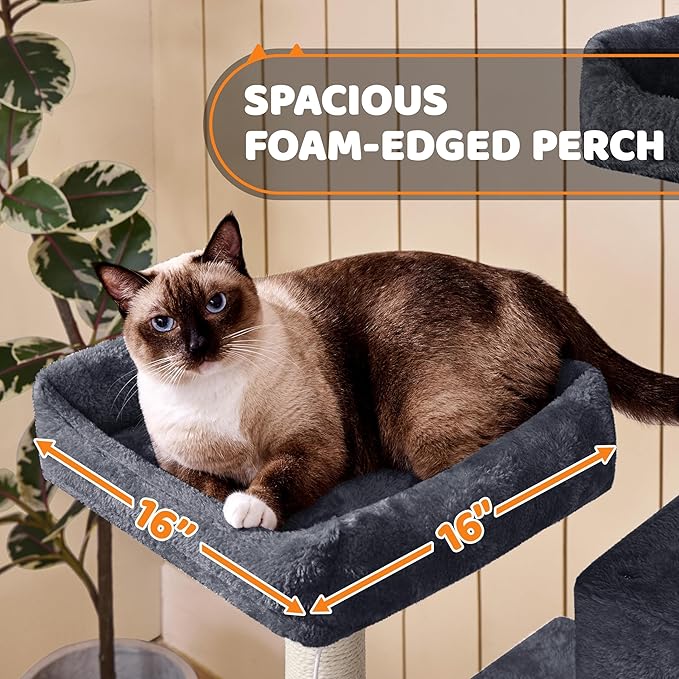 Yaheetech 59in Cat Tree Large Cat Tower with Scratching Posts, Pet Play House Climber Activity Center with Condo and Anti-Dump Device for Kittens/Cats, Dark Gray