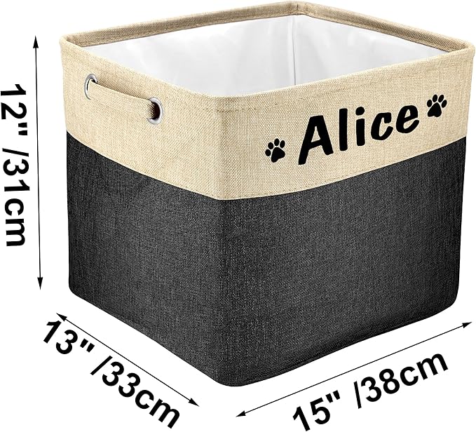 PET ARTIST Collapsible Dog Toy Storage Basket Bin with Personalized Pet's Name - Rectangular Storage Box Chest Organizer for Toys, Clothing, Apparel & Accessories (Black Big One)