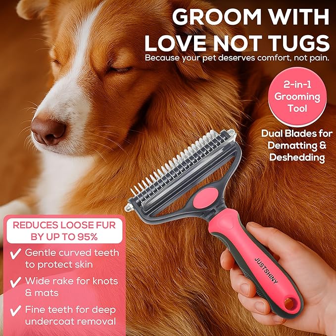 Pet Grooming Set – 1 Brush + 2 Toothbrushes (Soft & Finger) for Dogs & Cats(Pink)