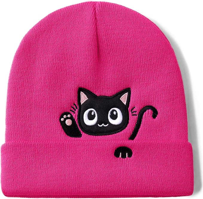 Cat Beanie Hats for Women Cute Cat Lovers Gifts Women's Winter Animal Knitted Hats for Girls