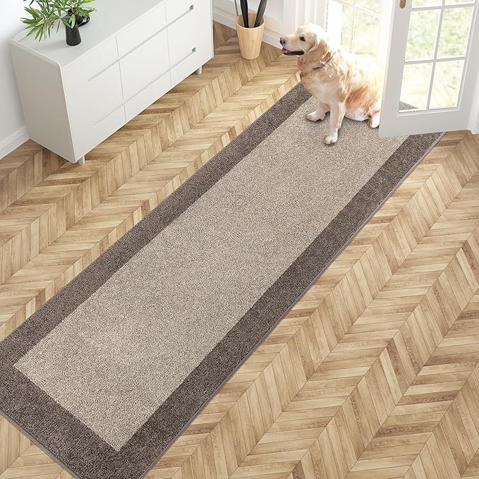 PURRUGS Dirt Trapping Door Mat 24" x 84", Non-Slip/Skid Machine Washable Entryway Rug, Shoes Scraper, Throw Rug, Super Absorbent Area Rug for Muddy Wet Shoes and Paws, Beige & Grayish Brown