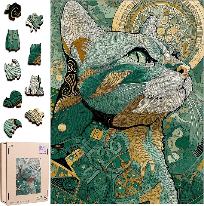 Mocfesk Wooden Puzzles for Adults, Cat Puzzles 104 Pieces, Unique Shaped Animal Jigsaw Puzzles for Adults and Kids, Birthday Gifts Fun Family Game 8.9'' x 11.8''