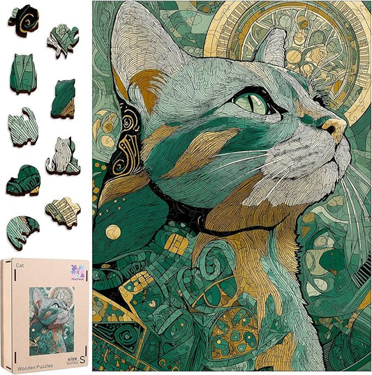 Mocfesk Wooden Puzzles for Adults, Cat Puzzles 104 Pieces, Unique Shaped Animal Jigsaw Puzzles for Adults and Kids, Birthday Gifts Fun Family Game 8.9'' x 11.8''