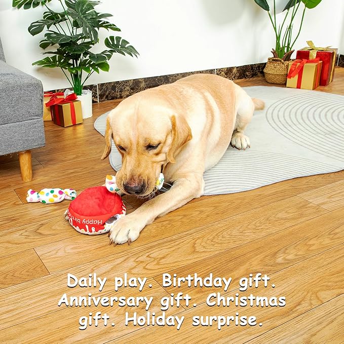 Hollypet Hide and Seek Squeaky Dog Toy, Designed Interactive Puzzle Plush Stuffed Puppy Toys，Cake