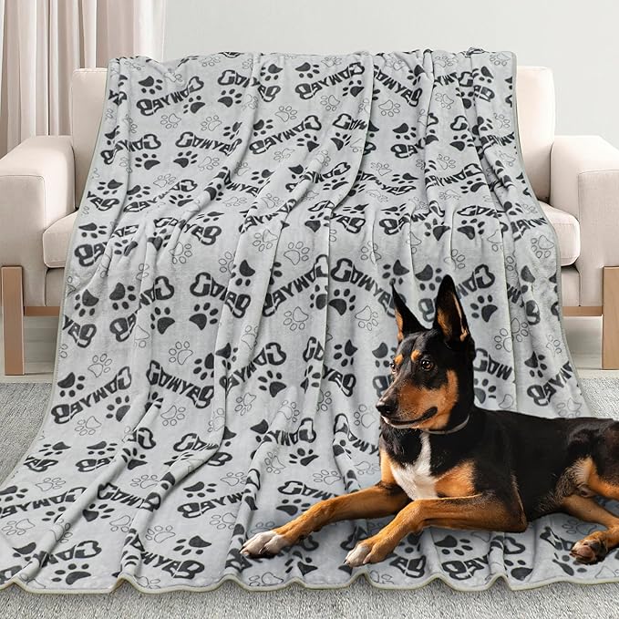 Large Dog Blanket, Soft Fleece Dog Blankets for Medium Dogs, 60X50 inches Fluffy Flannel Pet Cat Puppy Blanket Mat Cover for Bed Couch,Cute Flannel Bones and paw Print, Grey