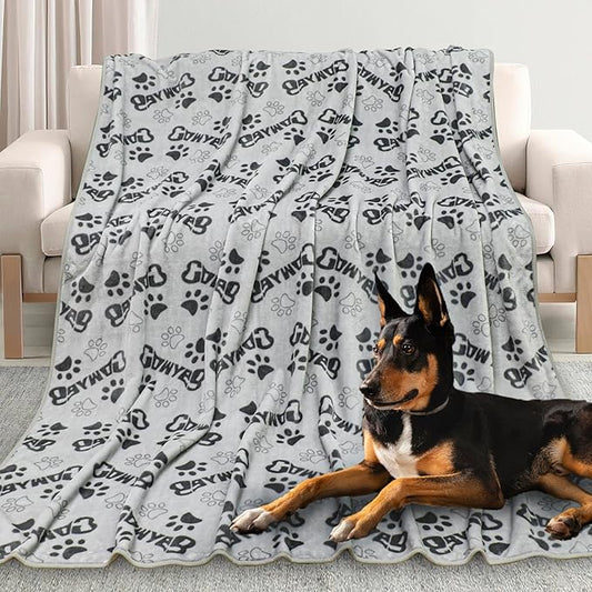 Dog Blankets for Large Dogs Upgraded, Dog Cat Flannel Blankets Washable, Cute Bone Paw Print Blanket for Bed Cover, Couch, Crate, 80x60 inch