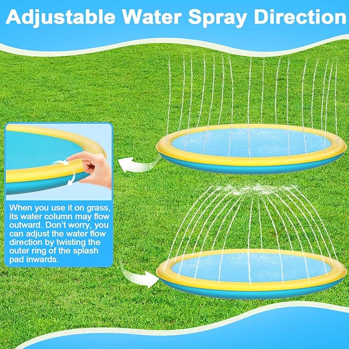 Thicken 94'' Splash Pad, Non-Slip Splash Pad for Kids and Dogs, Toddler Sprinkler Pool & Splash Play Mat, Summer Outside Water Toys Large Splash Pads for Kids Activity, Easy to Use/Clean
