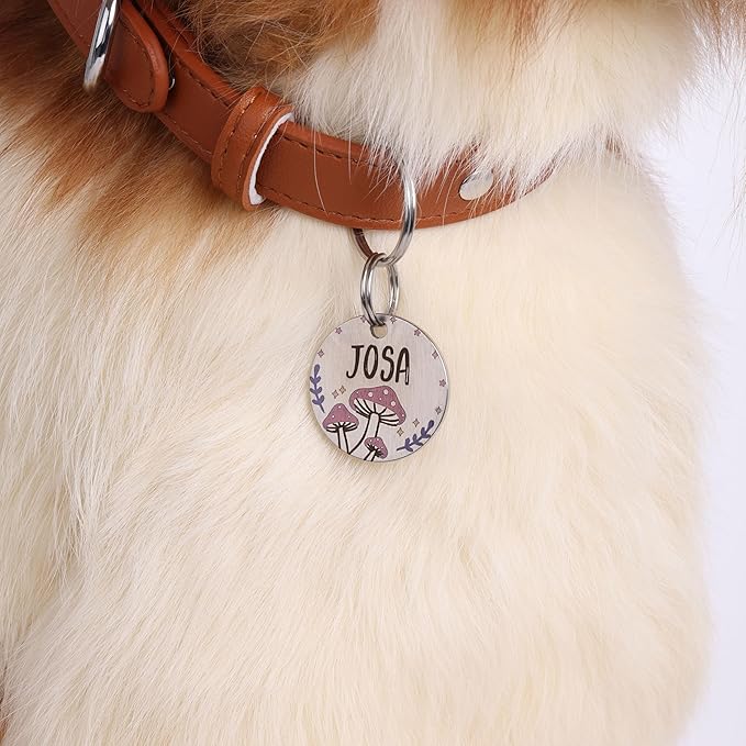 MYXGY Colorful Dog Tags Personalized, Engraved Dog Tags with Colored Printing for Pets, Customizable Cat Collar Holder Tag (Mushroom)