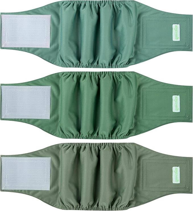 wegreeco Washable Male Dog Belly Band (Stylish Pattern)- Pack of 3 - Male Dog Belly Wrap, Dog Diapers Male (Green Series, X-Small)