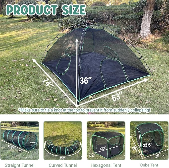 6-in-1 Cat Tents for Outside, Portable Outdoor Cat Enclosures for Indoor Cats, Pet Play Cage with Tunnels for Outside, Outdoor Catio, Pet Playpen Including 3 Tents and 3 Tunnels