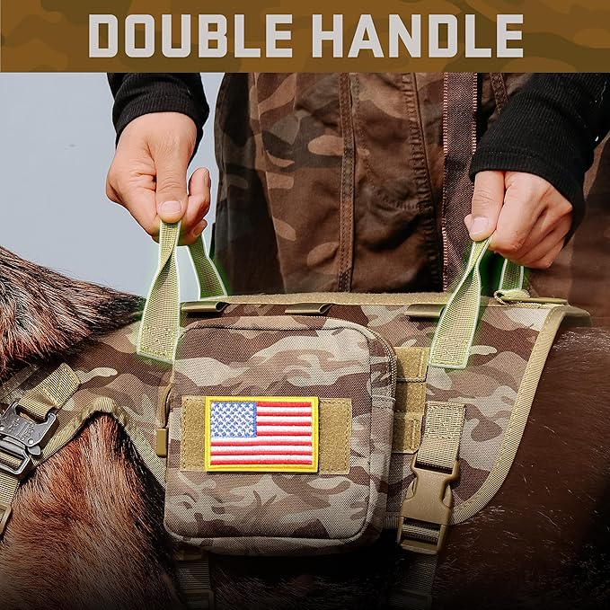 Forestpaw Tactical Dog Harness Tactical Dog Collar with Bungee Leash Set,No Pull Military Dog Harness for Walking Training,Adjustable for Medium Large Dogs,Camouflage Brown,Chest 21.5-45"