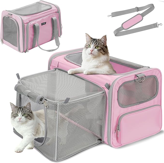 Cat Carrier Soft for Travel & Vet Visits, Expandable Soft Pet Carrier for Cats Dogs Up to 15 lbs, Breathable & Cozy Cat Bag Carrier, Airline Approved Portable Pet Travel Carrier, Pink