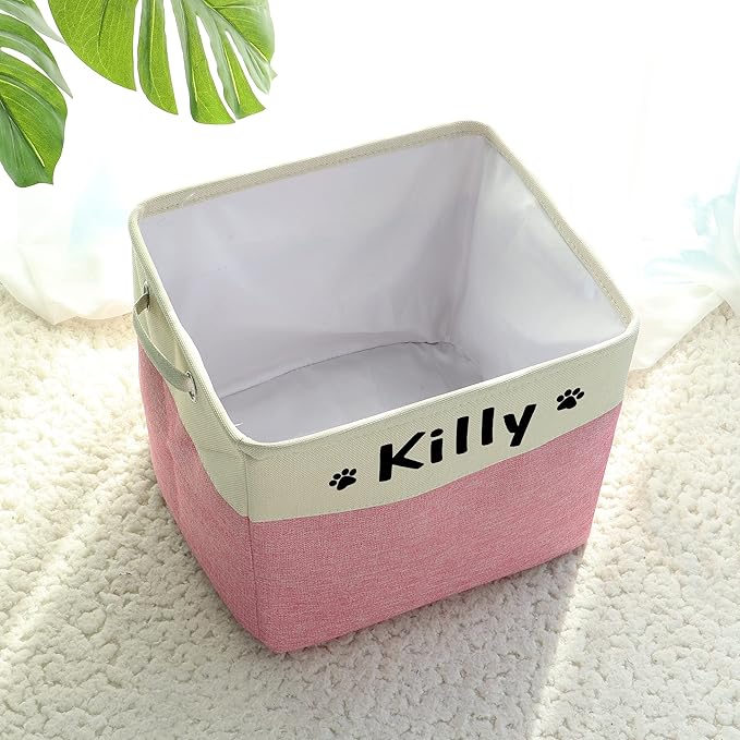 PET ARTIST Collapsible Dog Toy Storage Basket Bin with Personalized Pet's Name - Rectangular Storage Box Chest Organizer for Dog Toys,Clothing,Apparel & Accessories (Pink Big One)