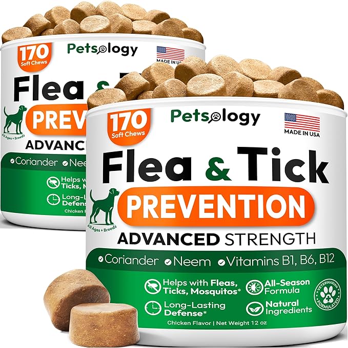 (2 Pack) Flea and Tick Prevention for Dogs Pills - 340 Chews - Natural Dog Flea & Tick Control - Oral Defense Treatment for Dogs Supplement - Vet Formulated - All Breeds & Ages - Made in USA