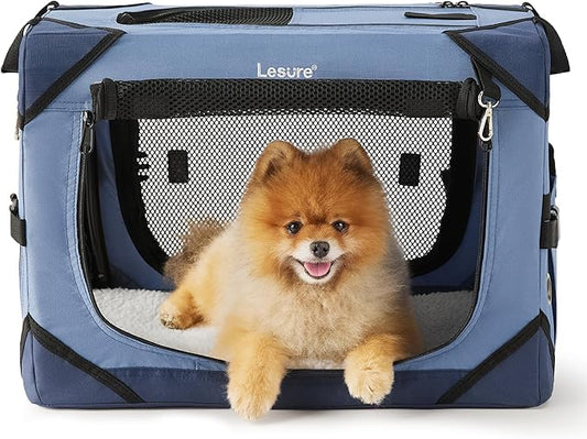 Lesure Collapsible Dog Crate - Portable Travel Kennel for Extra Small Dog, 4-Door Pet Crate with Mesh Windows, Indoor & Outdoor, Blue