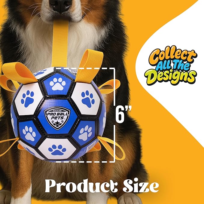 ProBall Pets Interactive Dog Soccer Ball with Grab Tabs - Floats on Water, Fetch & Training Toy for Small Medium Dogs, Herding Breeds - Waterproof Non-Toxic - 6" Blue White