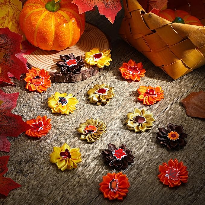 Sadnyy 60 Pack Thanksgiving Dog Hair Bows Fall Dog Flower Bows with Rubber Bands Thanksgiving Puppy Grooming Hair Accessories Pumpkin Turkey Pattern for Holiday Puppy Cats Pets Accessories