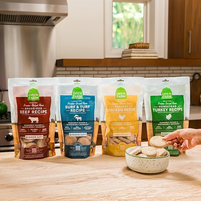 Open Farm, Freeze Dried Raw Dog Food, Patties with 95% Meat, Organs & Bone, Complete Meal or Freeze Dried Dog Food Mixer, Chicken Recipe, 10.5oz Bag