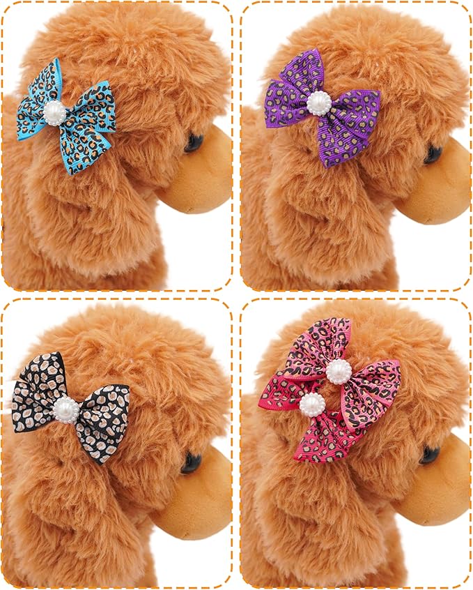 PET SHOW 10 Pack 2" Leopard Small Dogs Hair Bows with French Clips Rhinestone Yorkie Barrette Clip Bowknot for Medium Dogs Puppy Pet Cheetah Topknot Cat Grooming Hair Accessories