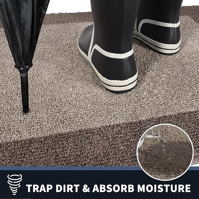 PURRUGS Dirt Trapping Door Mat 24" x 84", Non-Slip/Skid Machine Washable Entryway Rug, Shoes Scraper, Throw Rug, Super Absorbent Area Rug for Muddy Wet Shoes and Paws, Beige & Grayish Brown