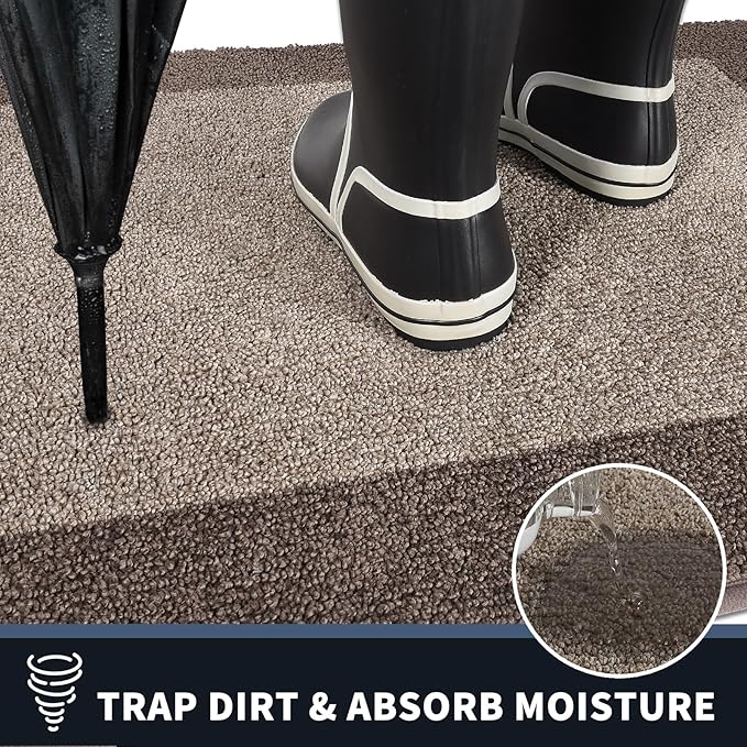 PURRUGS Dirt Trapping Door Mat 24" x 36", Non-Slip/Skid Machine Washable Entryway Rug, Shoes Scraper, Throw Rug, Super Absorbent Area Rug for Muddy Wet Shoes and Paws, Beige & Grayish Brown
