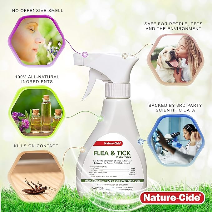 Nature-Cide Flea & Tick. All Natural Tick and Flea Spray for House and Pets to Keep Your Home Safe. Kills on Contact. No Strong Odor. 8 oz