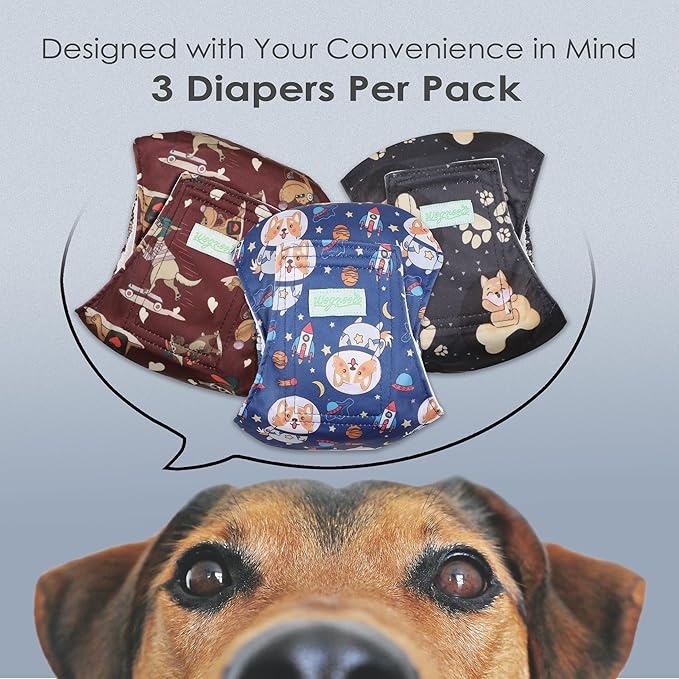 wegreeco Washable Male Dog Belly Band (Stylish Pattern)- Pack of 3 - Washable Male Dog Belly Wrap, Dog Diapers Male (Funny Dogs, Large)