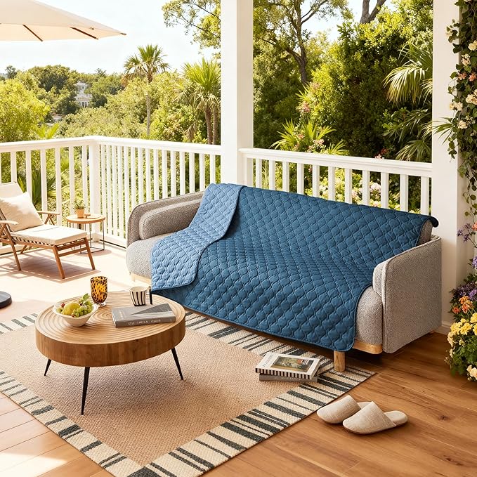 gogobunny 100% Double-Sided Waterproof Dog Bed Cover Pet Blanket Sofa Couch Furniture Protector for Puppy Large Dog Cat, Reversible (52x82 Inch (Pack of 1), Dark Blue/Light Blue)