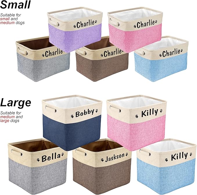 PET ARTIST Collapsible Dog Toy Storage Basket Bin with Personalized Pet's Name - Rectangular Storage Box Chest Organizer for Toys, Clothing, Apparel & Accessories