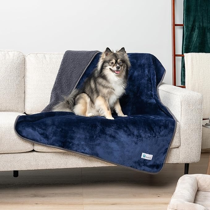 PetAmi Waterproof Dog Blanket for Extra Large Dogs, Pee Proof for Bed Couch, Reversible Soft Dog Crate Cover Washable, Queen 90x90 Navy/Gray